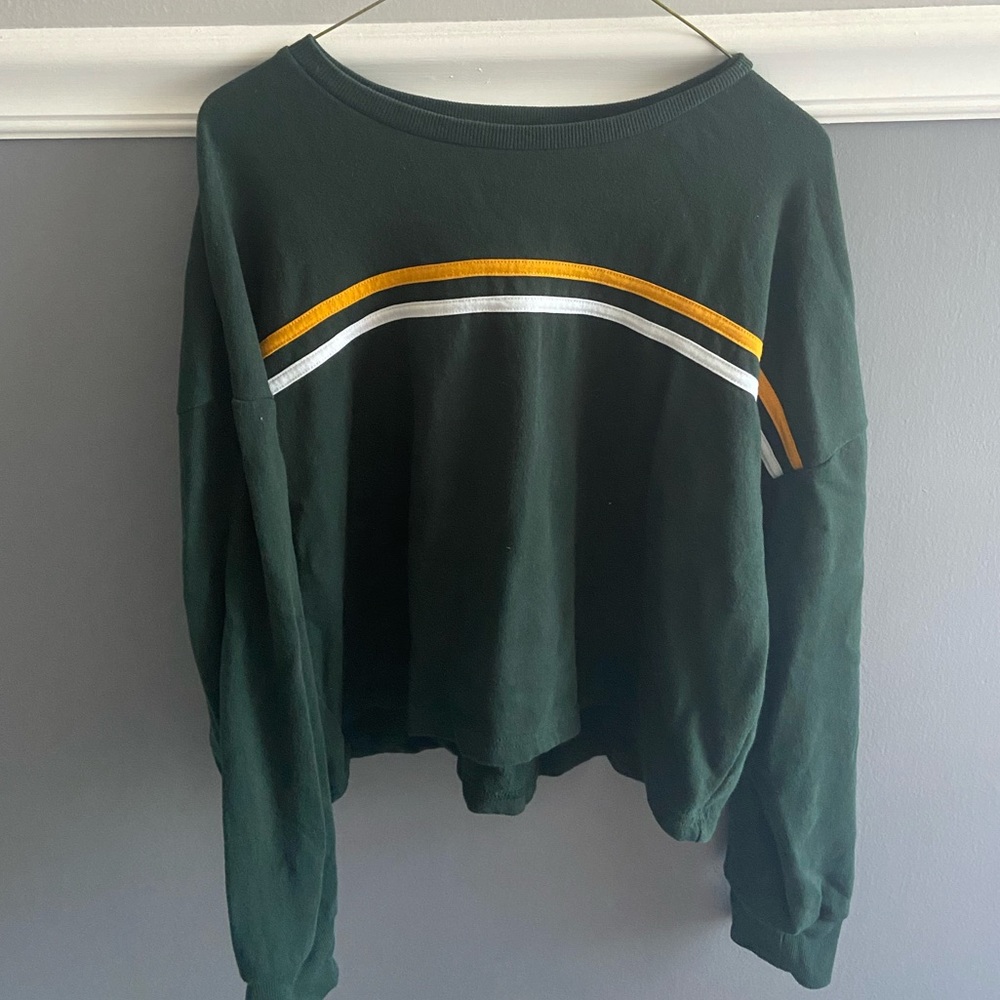 Forever 21 dark green long sleeve crew neck with yellow and white stripes size M